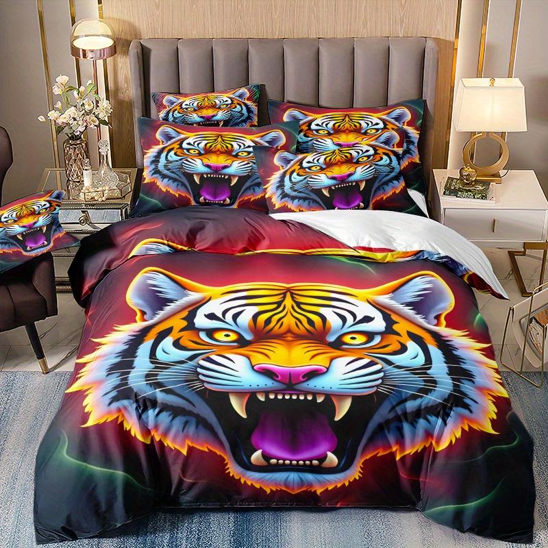 3Pcs Bedding Set Tiger Comforter Cover Set 1Pc Comforter Cover 2Pcs Pillowcases Ultra-Soft Comfortable Breathable Suitable