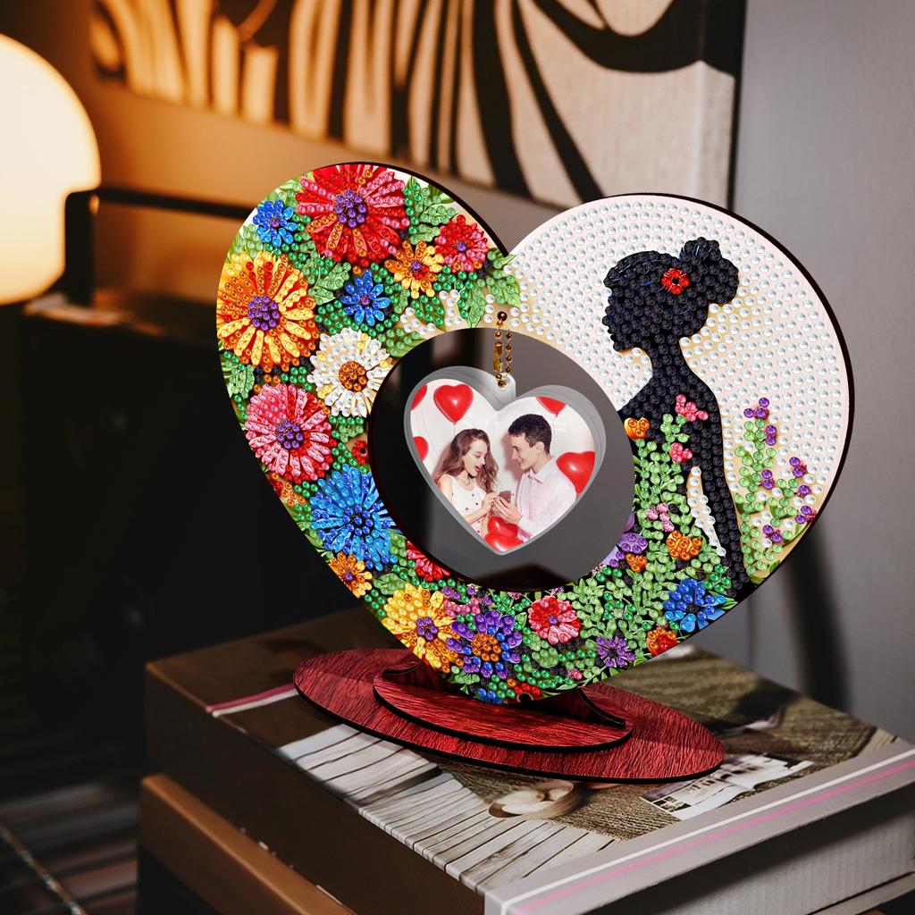 2D/Flat DIY Wooden Diamond Painting Desktop Ornaments Kit Diamond Art Tabletop Decorations for Adults Home Office Table Decor