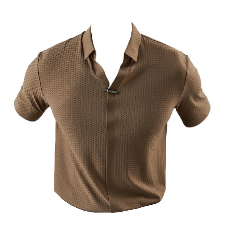 Men’s Summer Ice Silk Elastic Polo - Short Sleeve, Seamless, Thin Waffle Knit