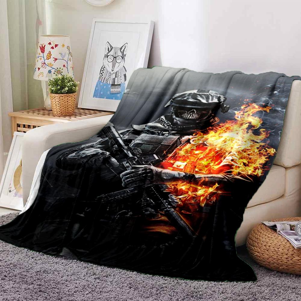 Skull Soldier Flames Blanket Soft Throw Blanket For Home Bedroom Bed Sofa Travel Office Solid Christmas Blanket