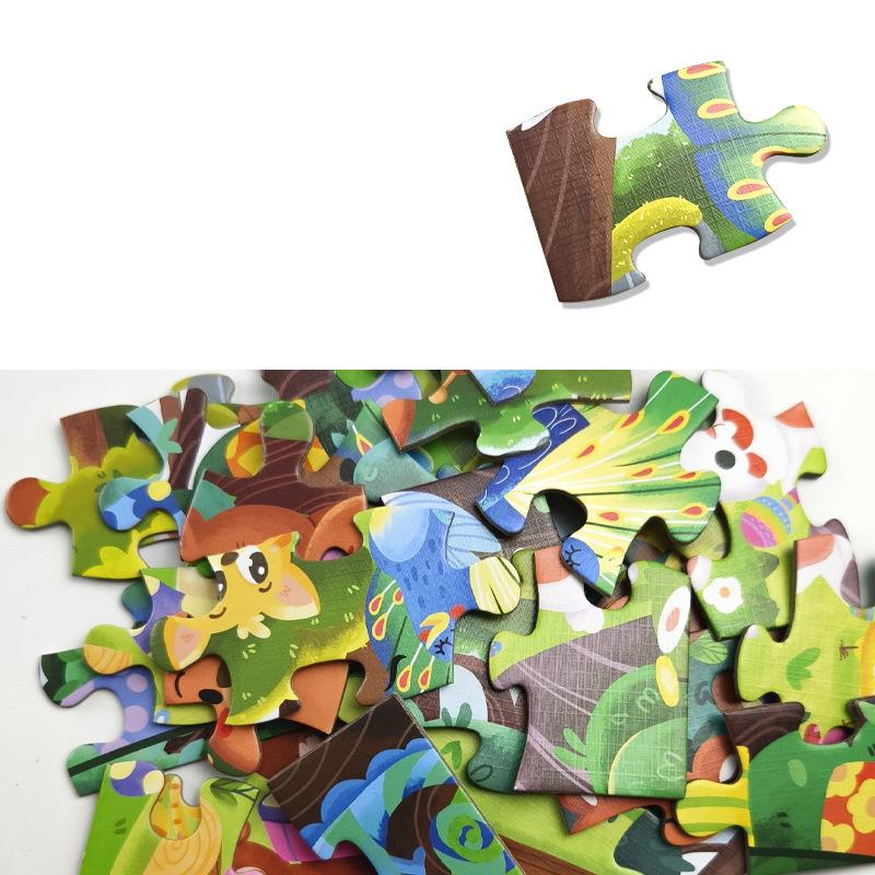 Childrens Paper Puzzle Set 36 Pieces Animal Theme Educational Learning Toy Carry Handle Case Gift for Kids 3 to 6 Years