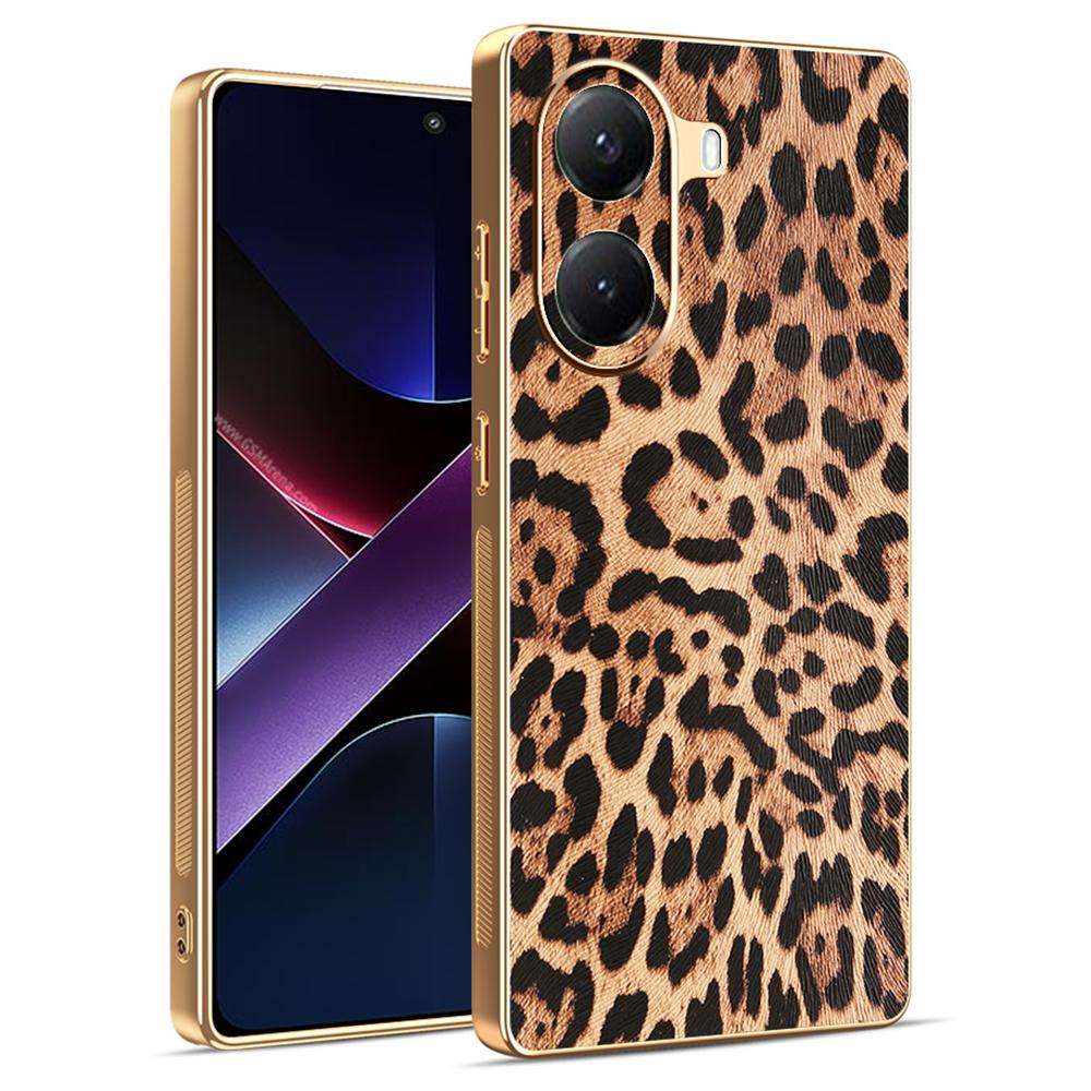 

For Xiaomi Poco X7 Pro 5G Case Leopard Print PU Leather Coated PC+TPU Electroplating Phone Cover A