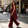 2 Piece Sets for Women, Irregular Hem Casual Sleeveless V Neck Top And Wide Leg Pants Summer Lounge Matching Outfits