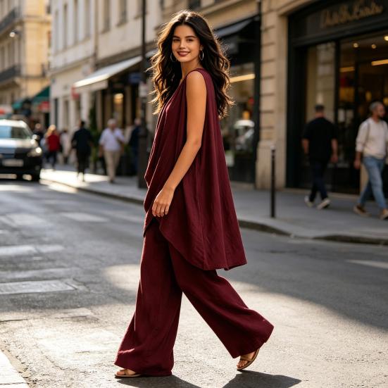 2 Piece Sets for Women, Irregular Hem Casual Sleeveless V Neck Top And Wide Leg Pants Summer Lounge Matching Outfits