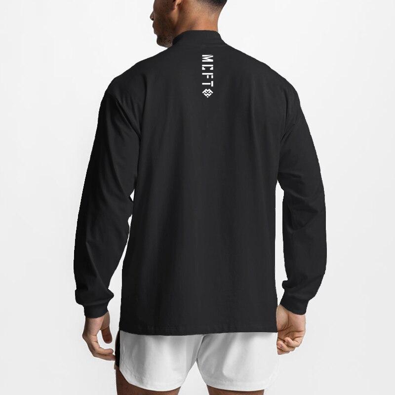 Mens Bodybuilding Sporting Workout Oversized High-neck Long Sleeve Tshirt Breathable Fitness Fashion Clothing Fashion T Shirt
