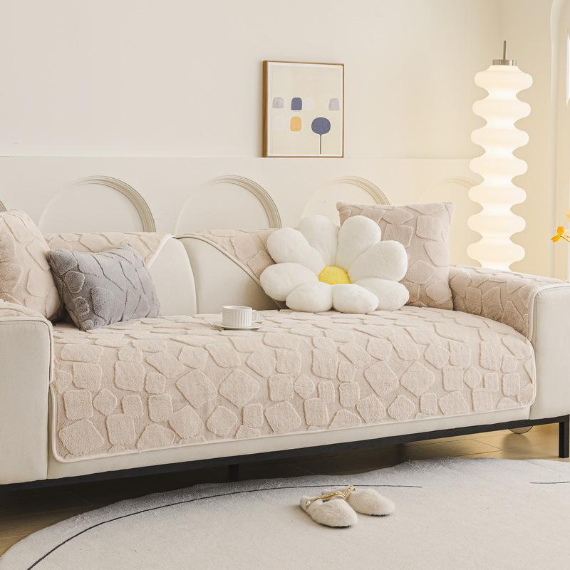 Premium Rabbit Plush Sofa Cushion Autumn And Winter New  Light Luxury Universal Leather Sofa Cover Special Cover Towel