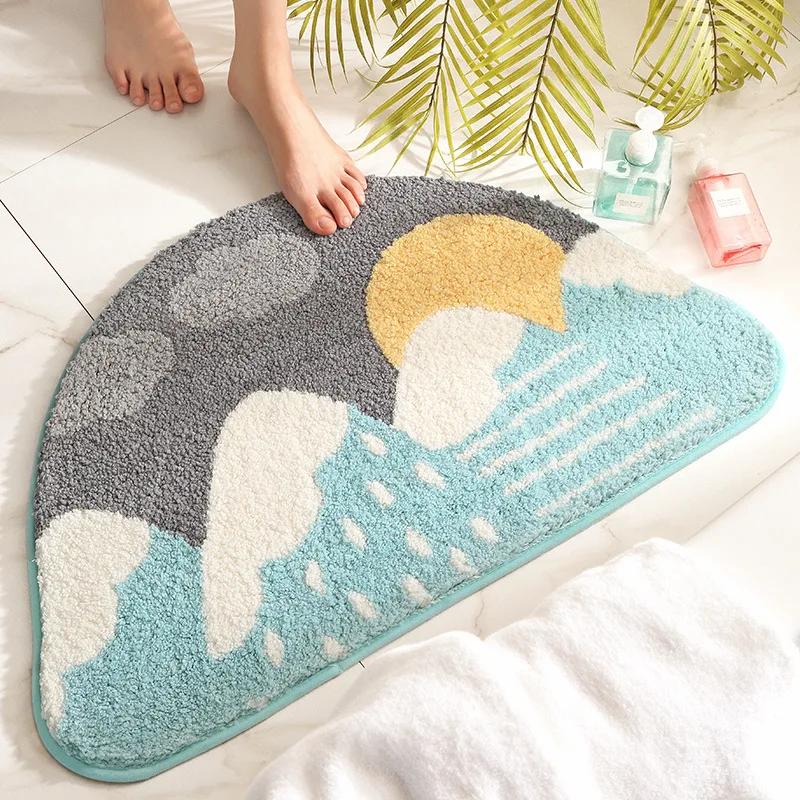 Cute Cartoon Half-Moon Bath Mat - Thickened Plush Bathroom Rug, Ultra-Soft Skin-Friendly with TPR Non-Slip Backing, 45x75CM