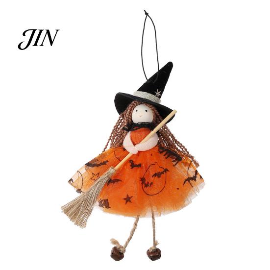 Festlicher Halloween-Schmuck Hexe Puppe mit Besen, Kleine Hängende Figur Partydekorationen Tüllrock für Spukhaus, Türfenster Dekor