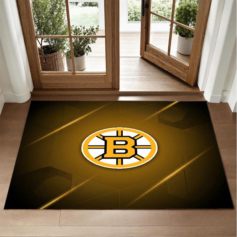 Boston Bruins Design Crystal Velvet Rug Soft Decorative Mat for Bedroom Entrance