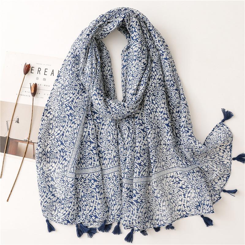 Fashion Aztec Floral Thin Tassel Viscose Shawl Scarf Lady Print Soft Pashmina Stole Wrap Snood Bufandas Muslim Hijab Sjaal