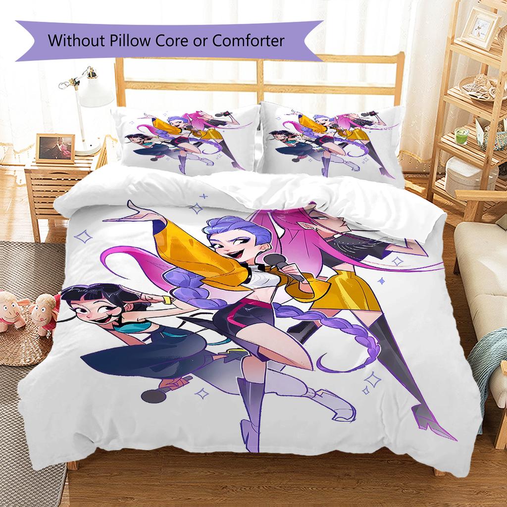 Kpop Lovci démonů Vzor Povlečení, Sada přikrývky Povlak na přikrývku Povlak na polštář Domov Dárek k narozeninám (1 * povlak na peřinu + 2 * povlak na polštář, bez jádra)