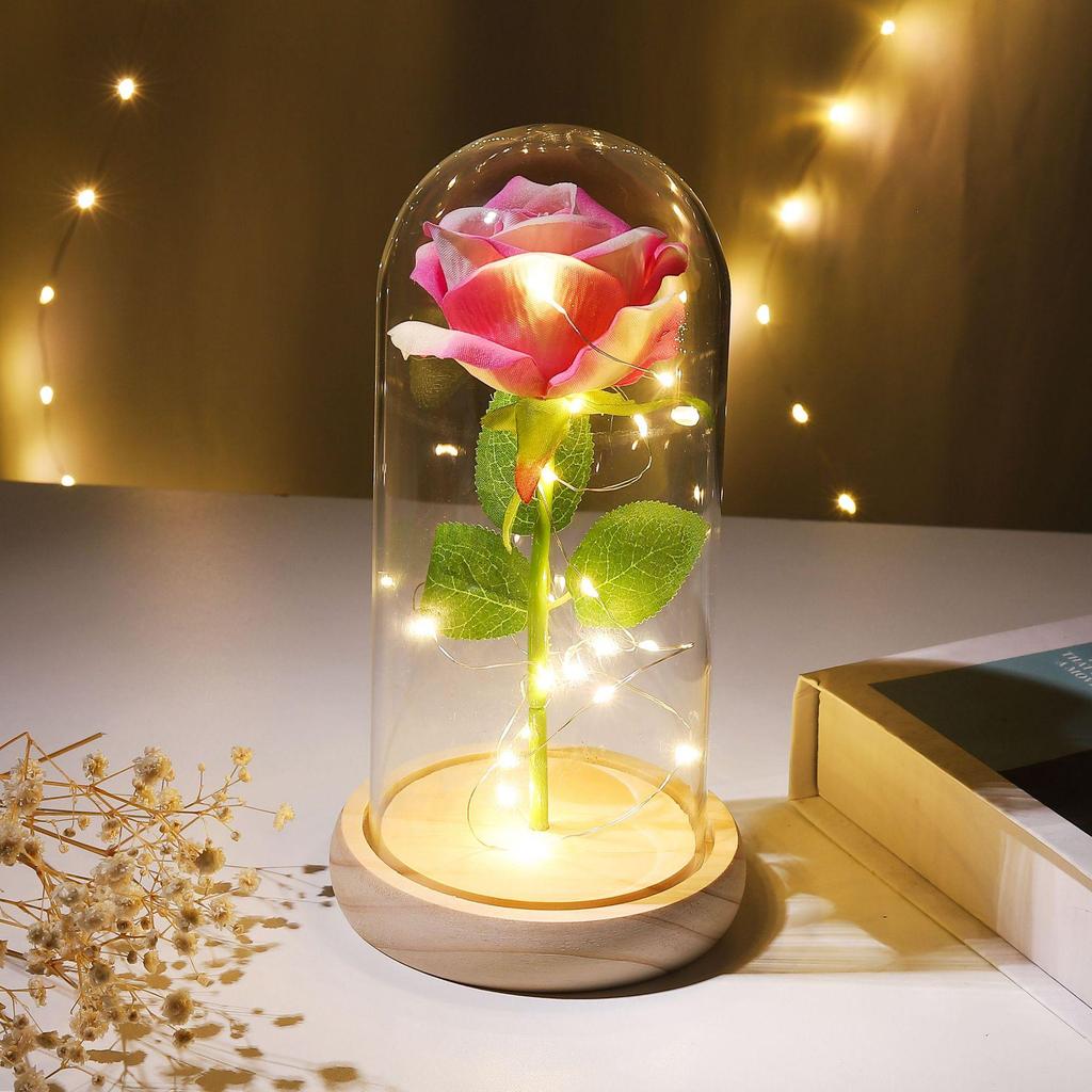Eternal Rose Night Light: Glass Dome Gift for Christmas, Valentine's Day, or Qixi Festival