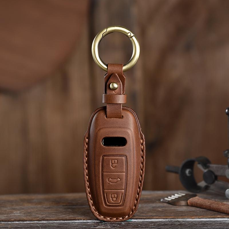 Genuine Leather Key Case Suitable for Q5L/A4L/Q7/A5/Q8/A7L Leather Car Key Cover Protector Fob