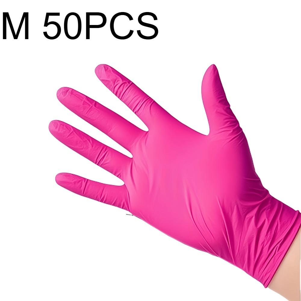 50pcs Deep pink disposable nitrile gloves, suitable for home cleaning, pet care, hair dyeing(M/L size), home cleaning gloves