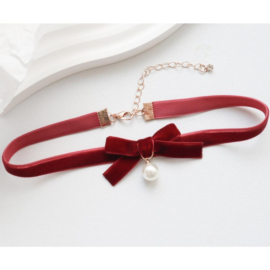 Belle Girl Style Sweet Accessory, Burgundy Necklace, Black Velvet with Collar, Choker Collarbone Chain, Necklace
