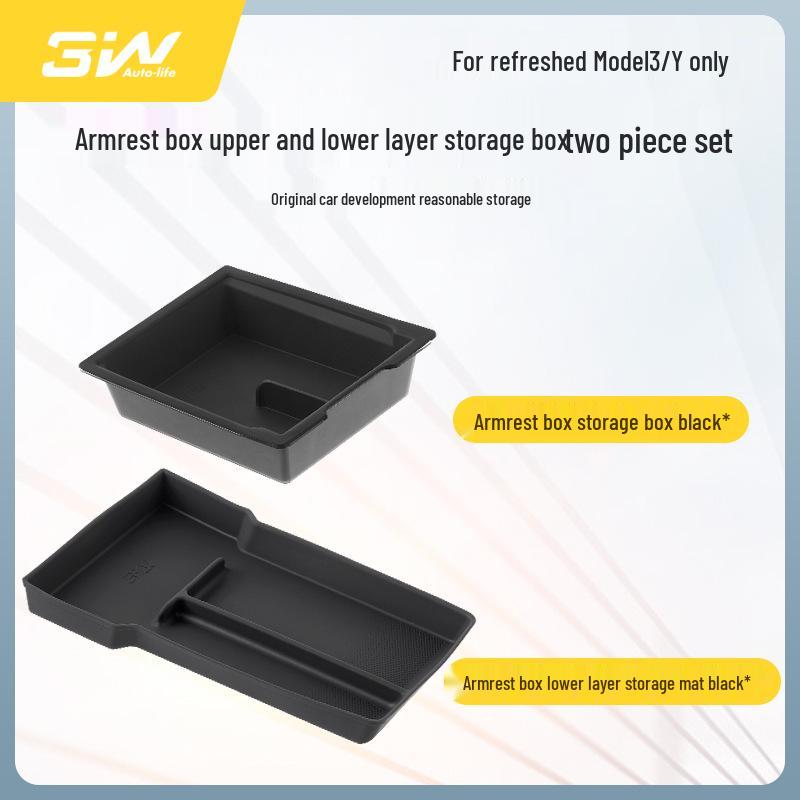 3W Silicone Pad for Tesla Model 3/Y Center Console Armrest, Dual Layer Storage Box
