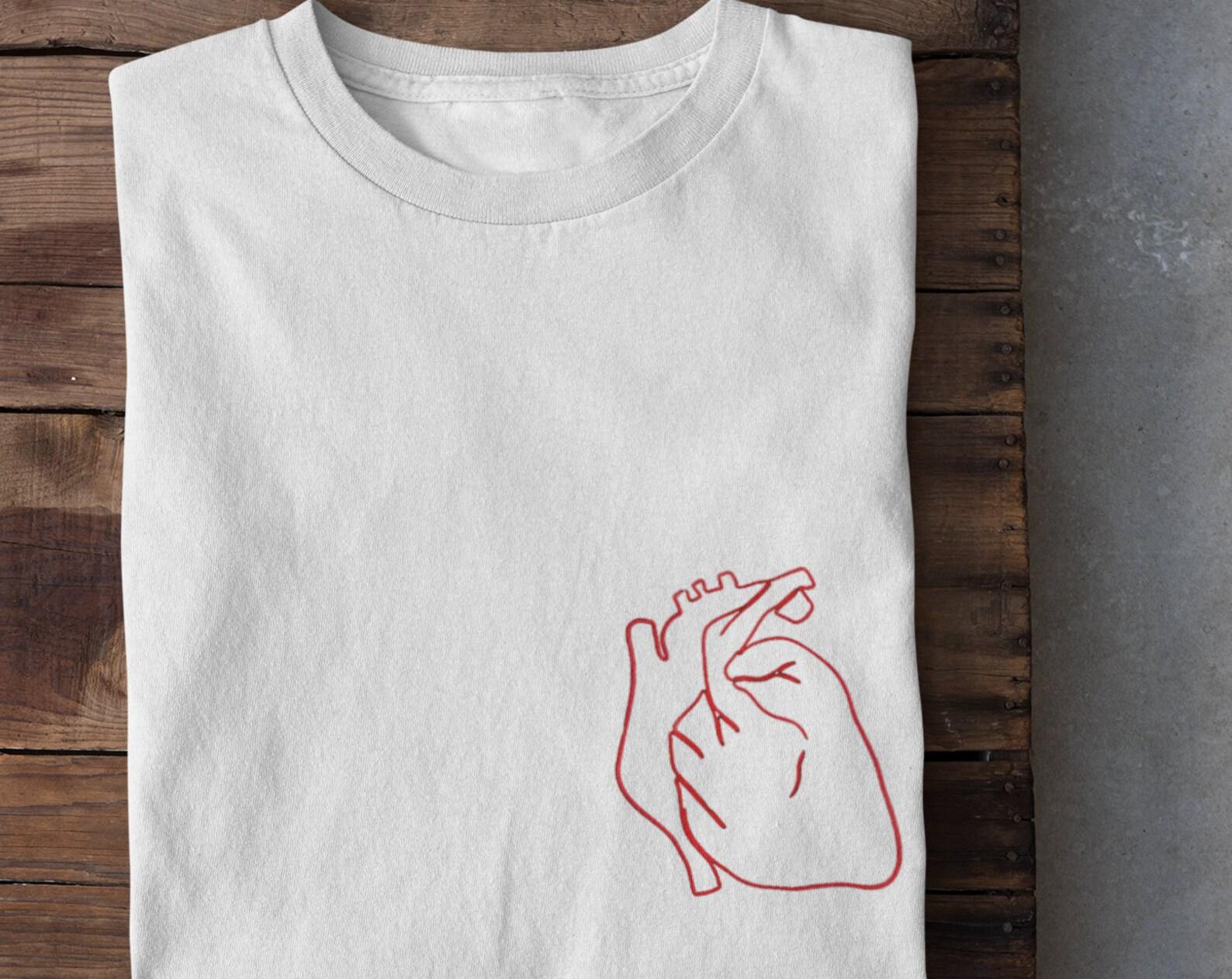 Pocket Heart T-Shirt: Anatomical Red Heart Outline L
