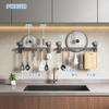 [CICUFY] Kitchen Tool Hook - Adhesive Wall Mount, 6 Hooks, Aluminum, 40cm, Gray