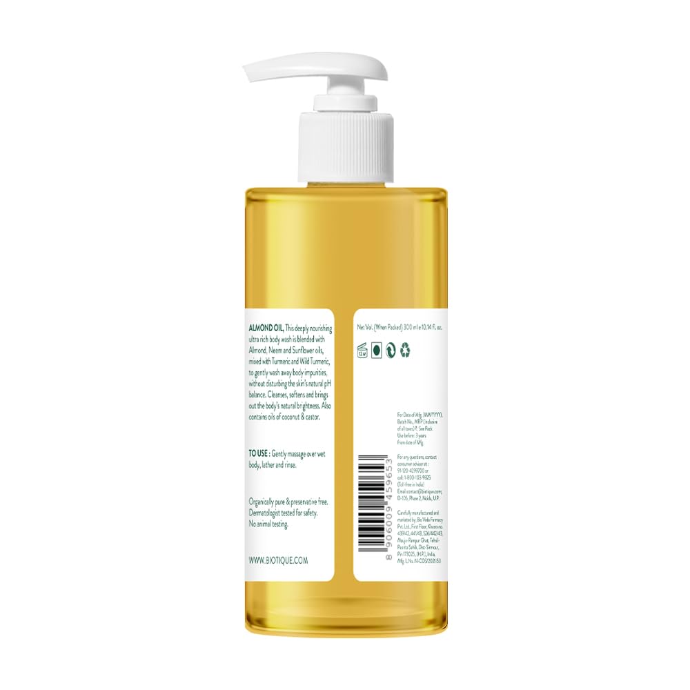 Biotique Almond Oil Body Wash 300ml, Ultra Rich Gel for Dark Spot Removal & Even Skin Tone, All Skin Types