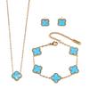 Four-leaf Clover Three-piece Necklace Bracelet and Earring Set - A Luxurious and Colorful Fashion Accessory Set