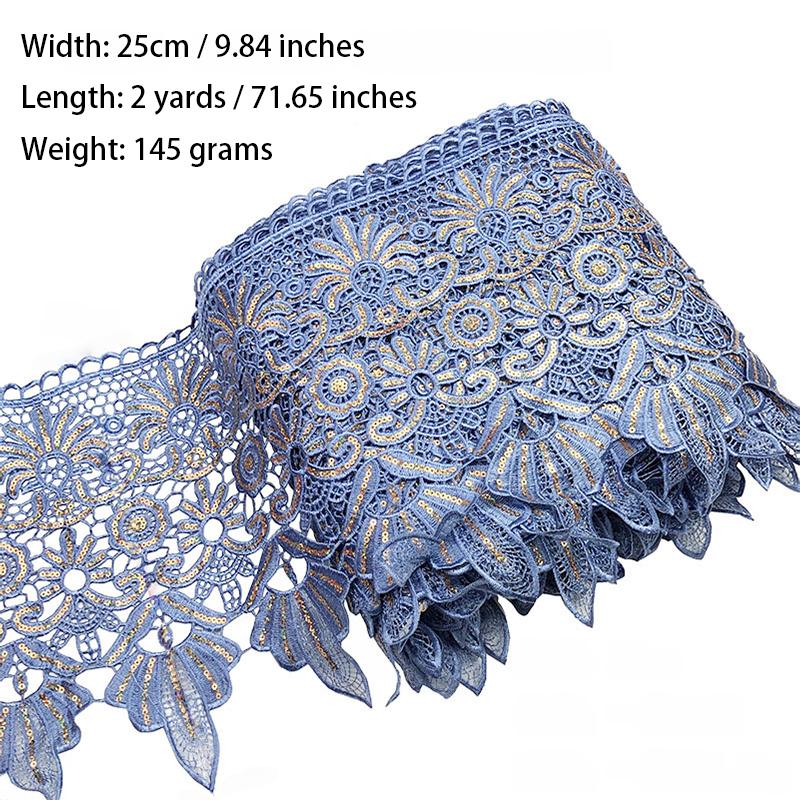 

2 Yards 25cm Wide Sequined Embroidery Openwork Lace Trim Sewing Wedding Dress Costume Dance Clothes DIY Clothing Accessories 2 Yards x 25cm