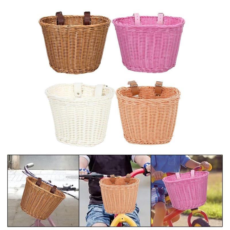Cestino per bicicletta in rattan intrecciato, cestino anteriore per manubrio, cestino per bicicletta impermeabile rimovibile, borsa portabici per bambini