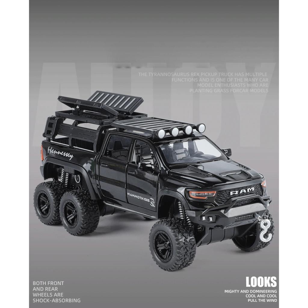 1/32 Dodge Mammoth 1000 6*6 TRX RAM Hennessey Off Road Pickup SUV Alloy Diecast Model Car Children's Toys Collectibles Gift Boy