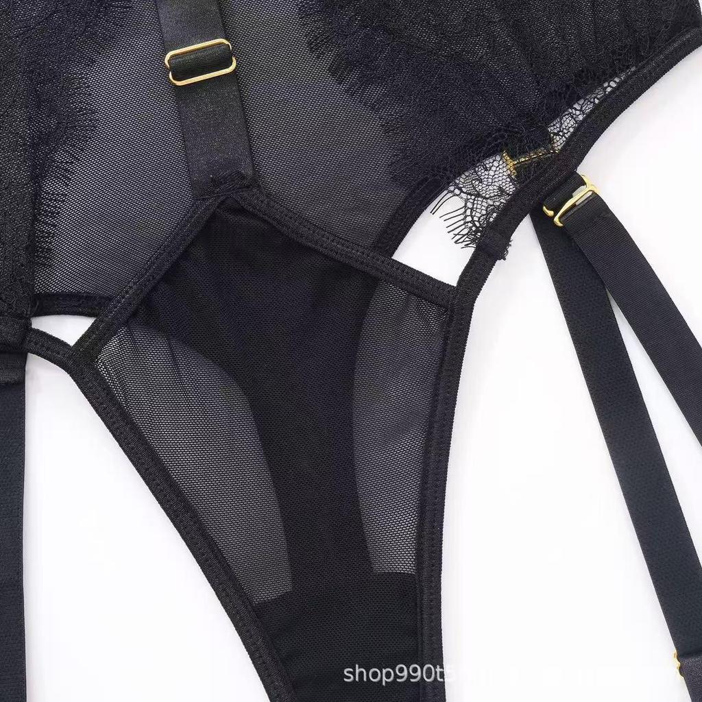 Lace Underwire Sexy Three-Piece Lingerie Set with Slit