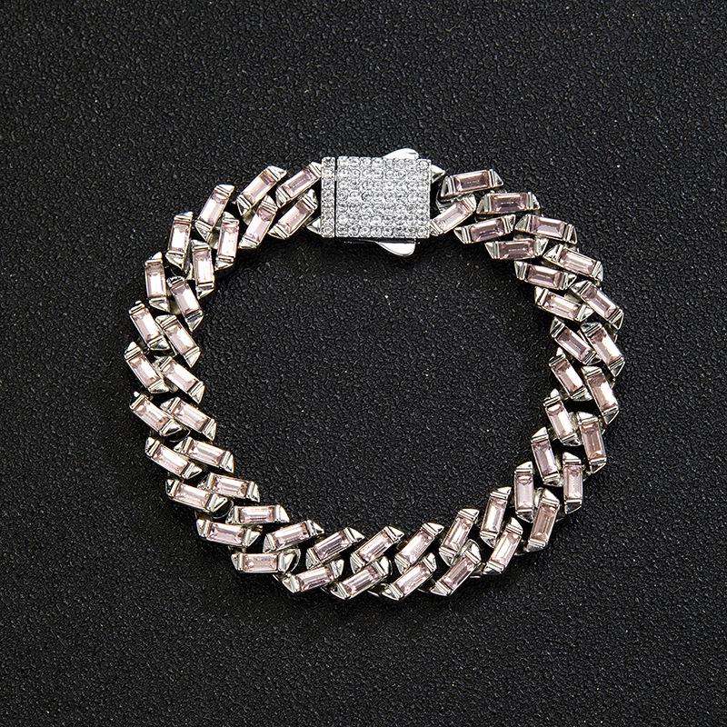 Men s European Pink Square 13mm Cuban Chain Necklace - Hip Hop Trend