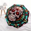 Colorful Sugar Skull Stained  DecorUmbrella, Portable 3-Fold Compact Umbrella,Christmas Gift ES647