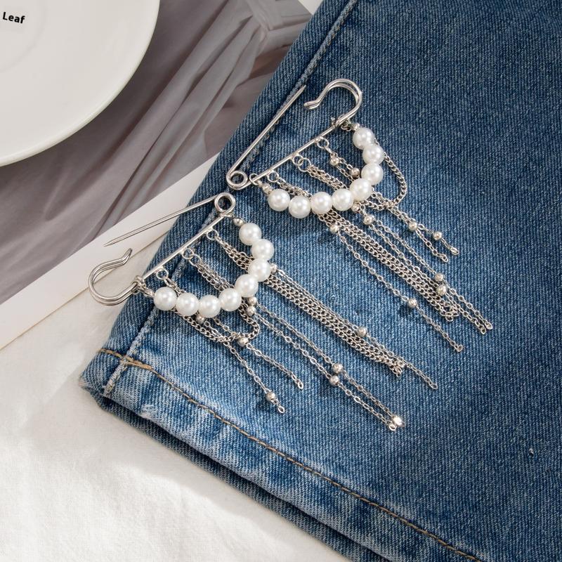 Imitation Pearl Tassel Brooch Detachable Button Clasps Trouser Leg Decorative Brooch Adjustable Jean Fit Tighten Buckle