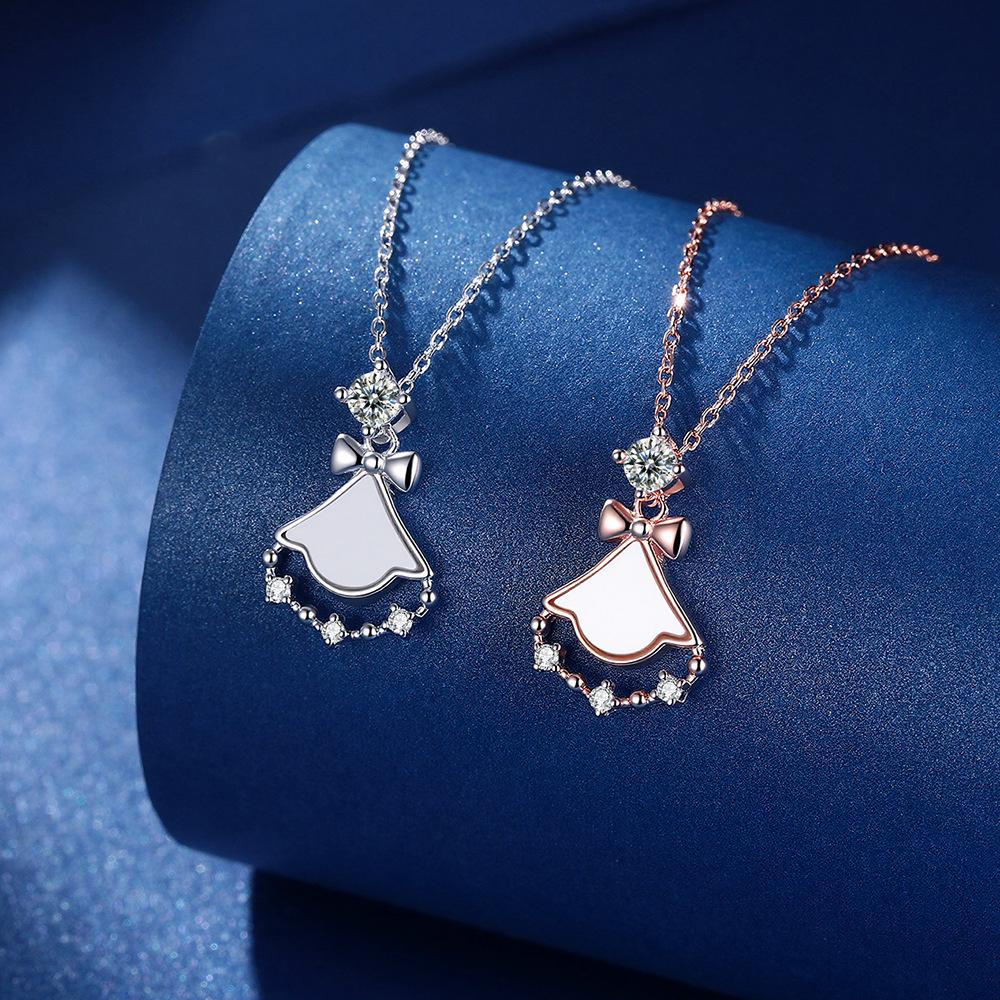 925 Sterling Silver Bowknot Skirt Fan Pendant Necklace for Women - High-End Design Clavicle Chain, Niche Style