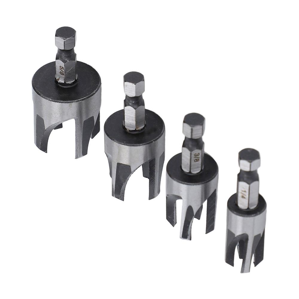 4pcs 1/4in Hex Shank Wood Dowel Drill Set 6.35mm Hex Shaft Cutting Tool Woodworking