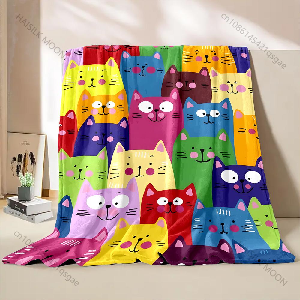 1PC Cute Cats Print Cartoon Blanket Warm and Comfortable Blanket for Home Sofa Travel Camping Picnic RV Luxury Gift