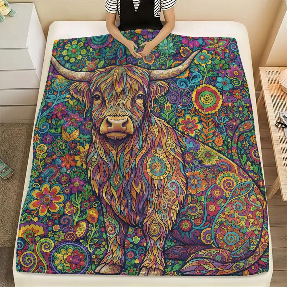 1Pc Mandalapainting Print Flannel Blanket, High Quality Comfortable for All Seasons, Home Decor, Warmth and Comfort, Perfect for Christmas Gifts