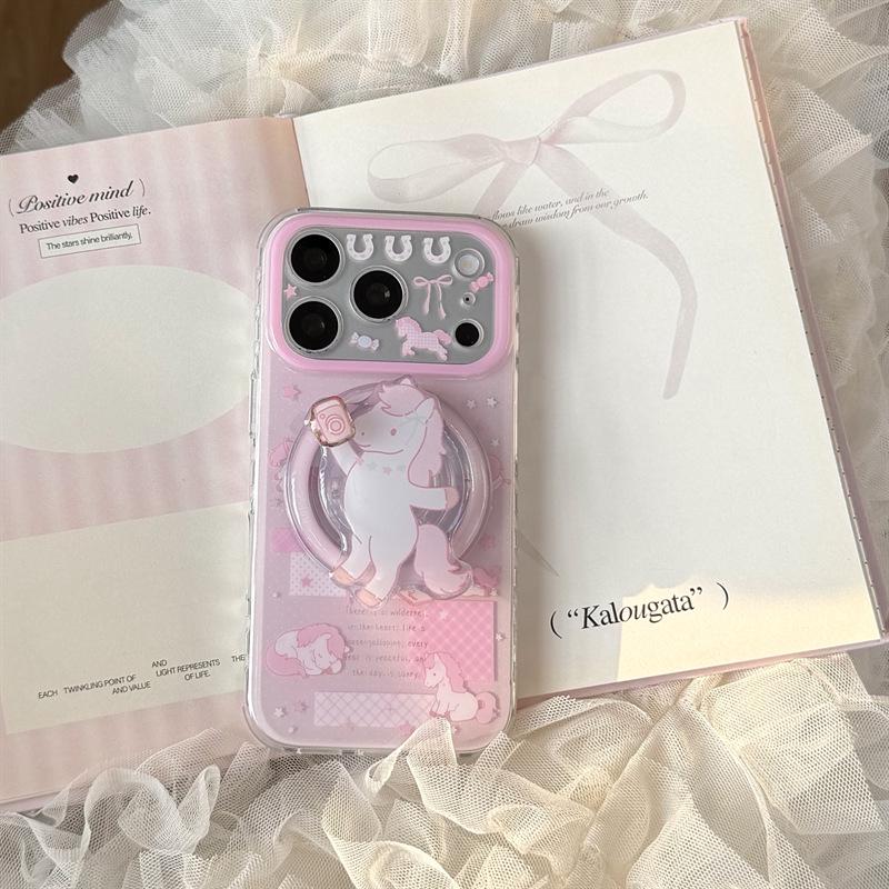 Magnetic Horse Bracket - Pink Camera Compatible with iPhone 17/16 Pro Max/15/14 Trendy Case