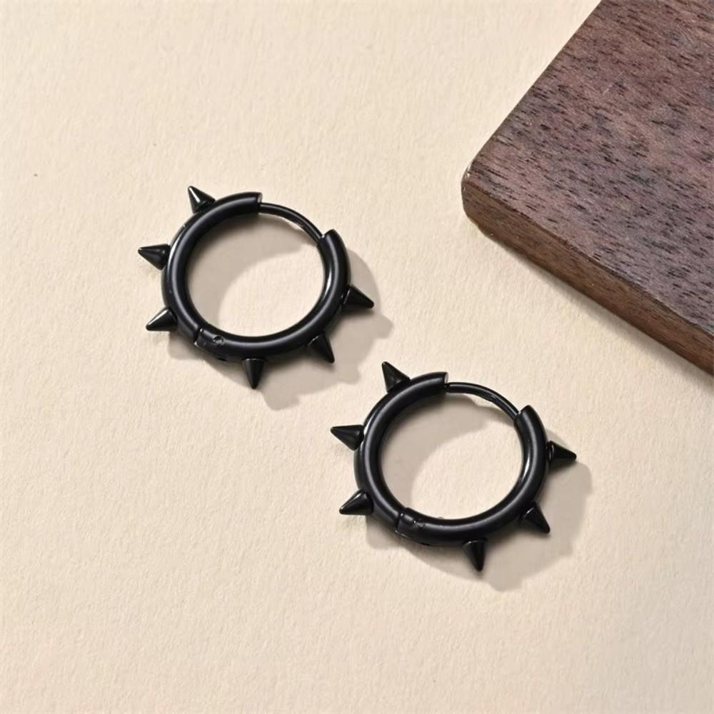 Stainless Steel Spike Hoop Earrings Spike Rivet Style Punk Stud Jewelry for Gift Use