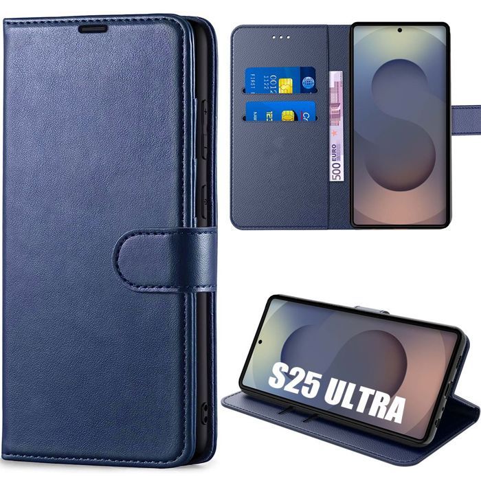 Coque de protection - BOOLING - pour Samsung Galaxy S25 Ultra - Effet Cuir Bleu Marine - Antichoc - Pratique