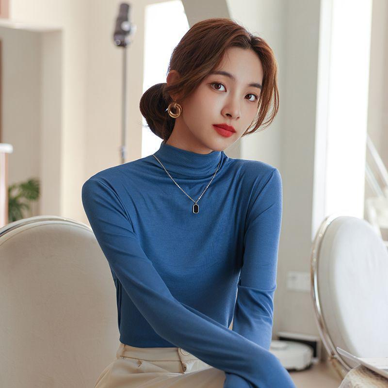 2025 Slim Fit High Neck Long Sleeve Top - Stylish and Versatile for Autumn/Winter in Black