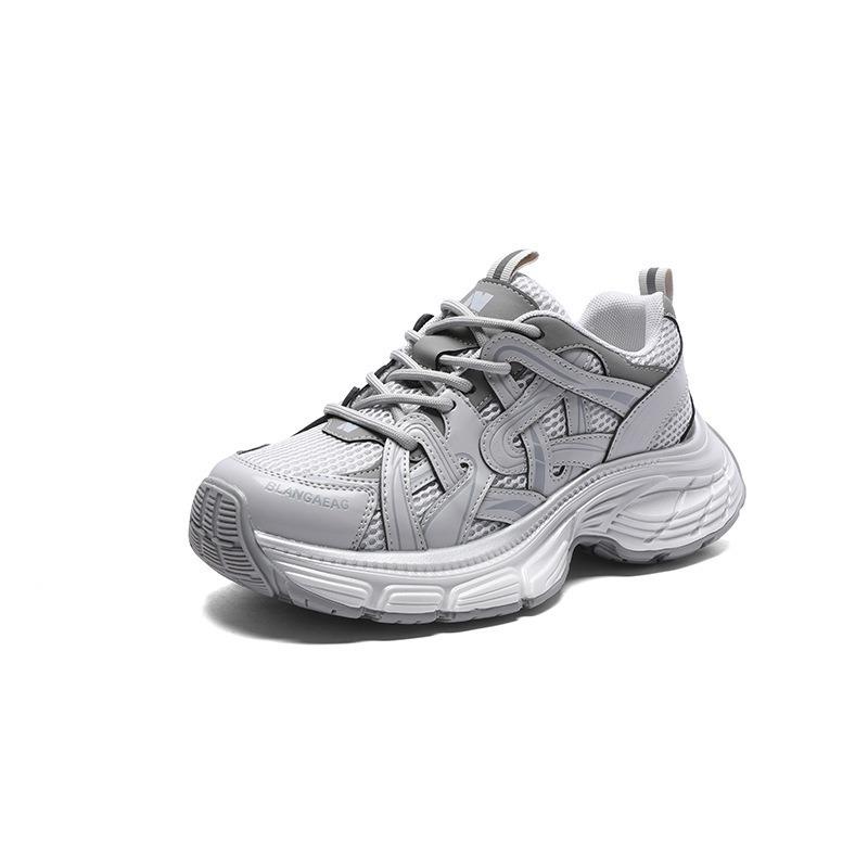 Fashion dad shoes women's spring trendy leather mesh breathable casual platform sneakers