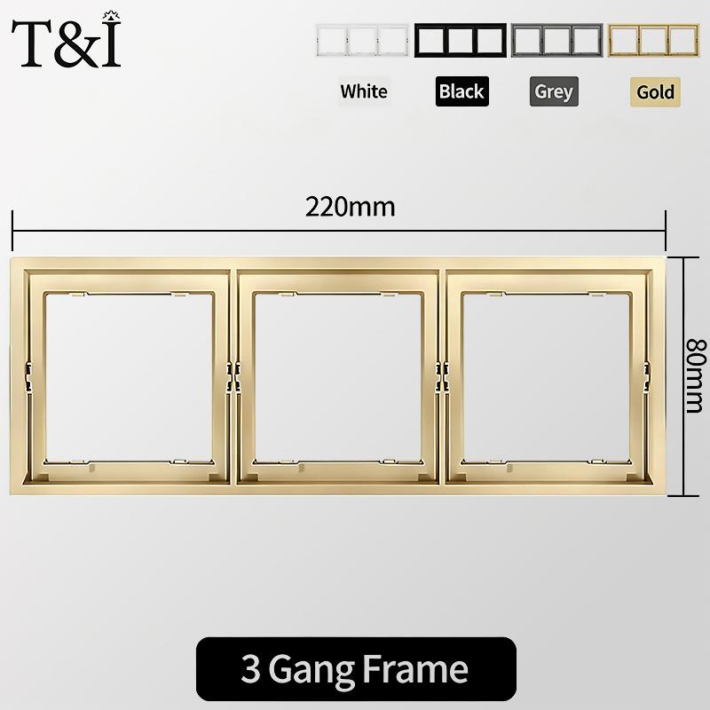Flush Mount EU Electrical Socket 16A 250V with USB Type-C Charging 1/2 Gang Switch, 80x80mm Golden Panel for European Standard