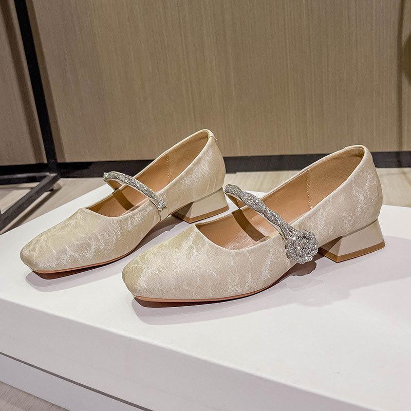 French Word with Mary Jane Women's Shoes Comfortable Low Heel Square Head Single Shoes 2025 New Spring and Autumn Thick Heel Grandma Shoes