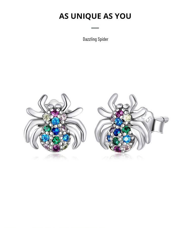 Everlove Dazzling Spider Stud Earrings In Sterling Silver with Colorful Zircon