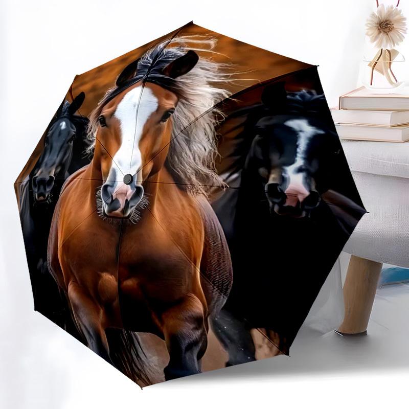 1pc Horses, Equine Automatic Open/Close Umbrella 8-Rib Strong Frame, Portable Travel Umbrella for Women & Men, Birthday Gift Parties, Everyday Use