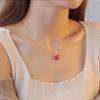 Strawberry Peach Crystal Pendant Necklace - Mori Style, Peach Blossom Luck, High-End Clavicle Chain