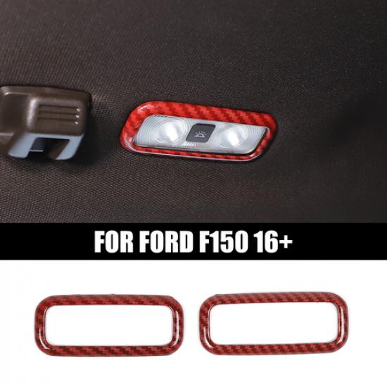 Rear Roof Reading Light Lamp Trim For Ford F150 2015- Red Carbon Fiber ABS