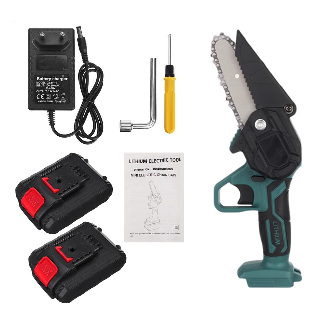 1200W Mini 4palcová dobíjecí elektrická řetězová pila s 1/2 lithium-iontovou baterií Dřevoobráběcí prořezávací pila pro jednu ruku Zahradní nářadí