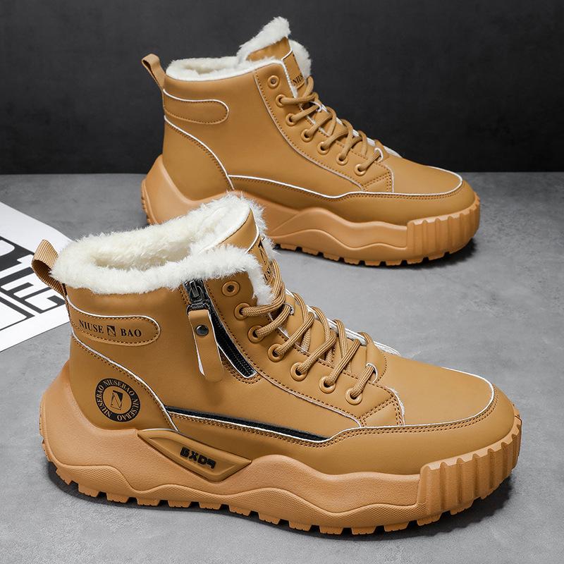 Autumn and winter new men's winter thick-soled men's shoes piled and thickened warm cotton shoes cold-resistant middle-top men's boots