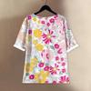 Women's Casual Mid-sleeve Round Neck Retro Floral Print Cotton And Linen Top