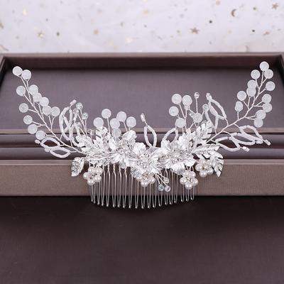 Wedding Pearl Hair Comb Tiara Silver Color Flower Bridal Head Ornaments Hair Comb Wedding Hair Accessories Handmade Headpiece